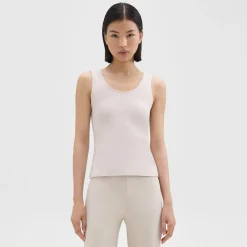 Theory Scoop Neck Tank Top In Rib Knit Viscose-Women T-Shirts