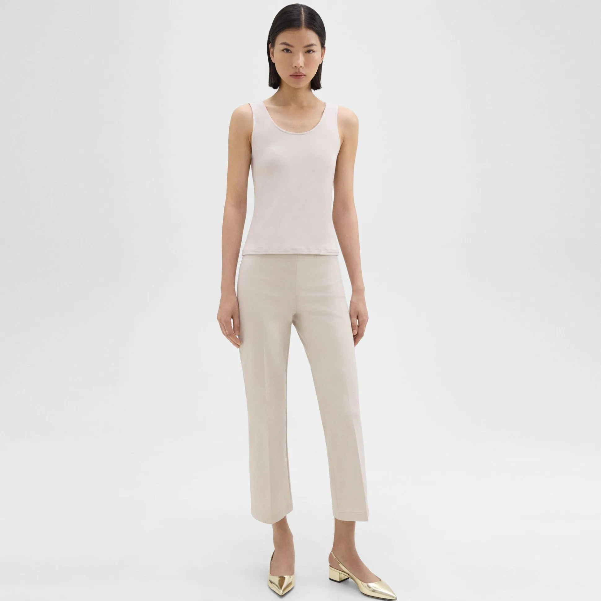 Theory Scoop Neck Tank Top In Rib Knit Viscose-Women T-Shirts