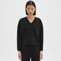 Theory Sculpted V-Neck Top In Double-Knit Jersey-Women Tops|T-Shirts
