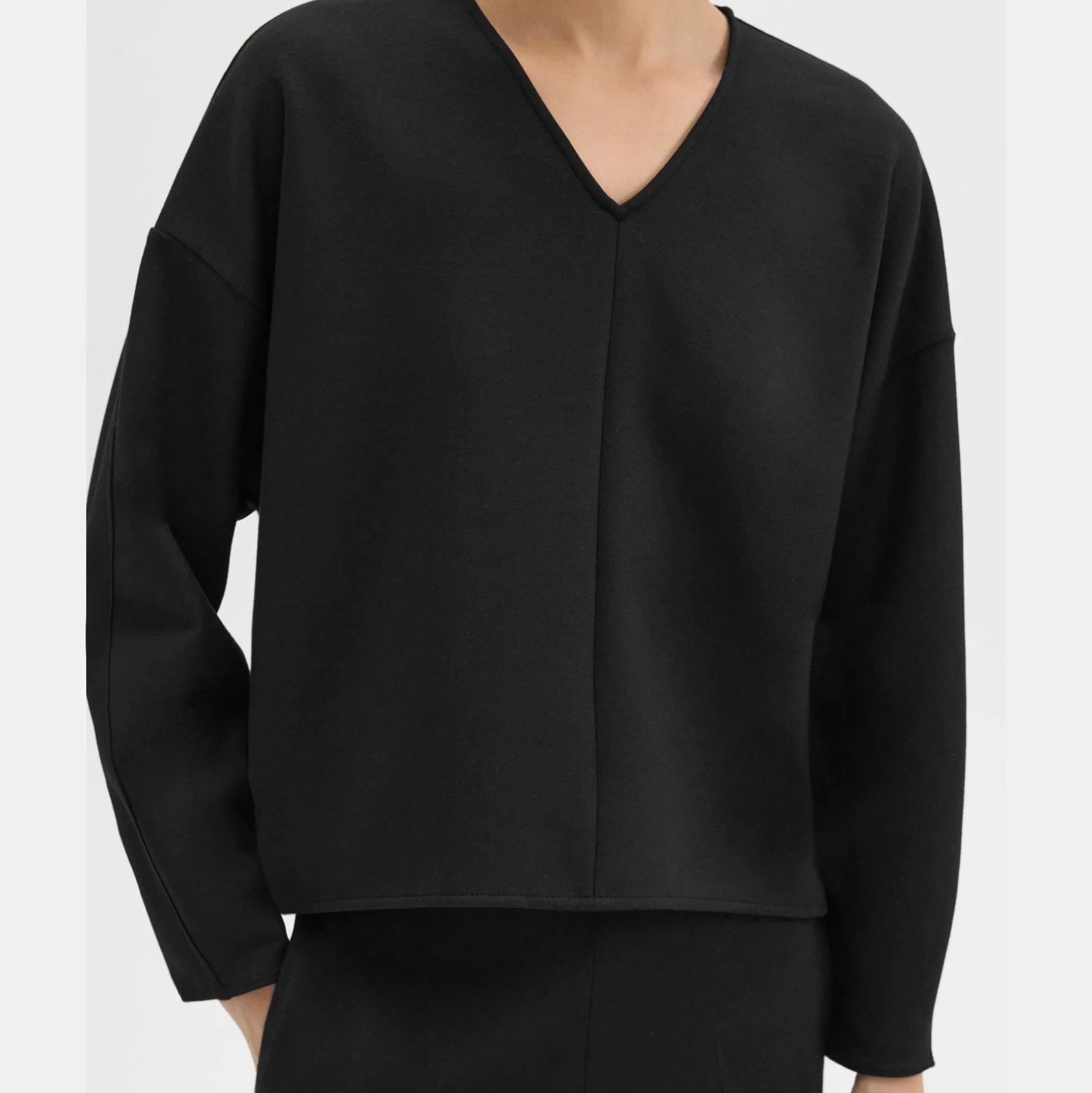 Theory Sculpted V-Neck Top In Double-Knit Jersey-Women Tops|T-Shirts