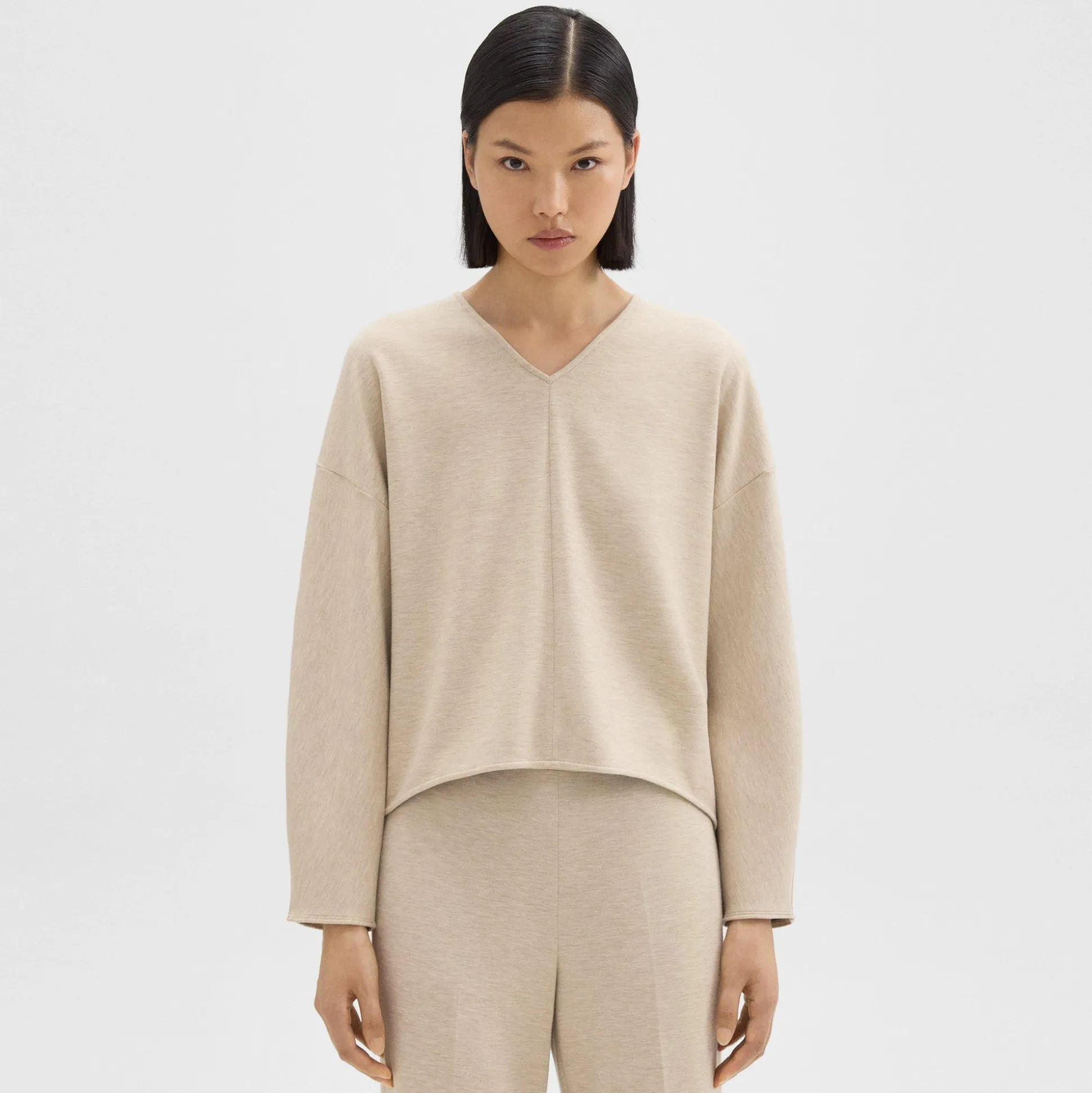 Theory Sculpted V-Neck Top In Double-Knit Jersey-Women Tops|T-Shirts