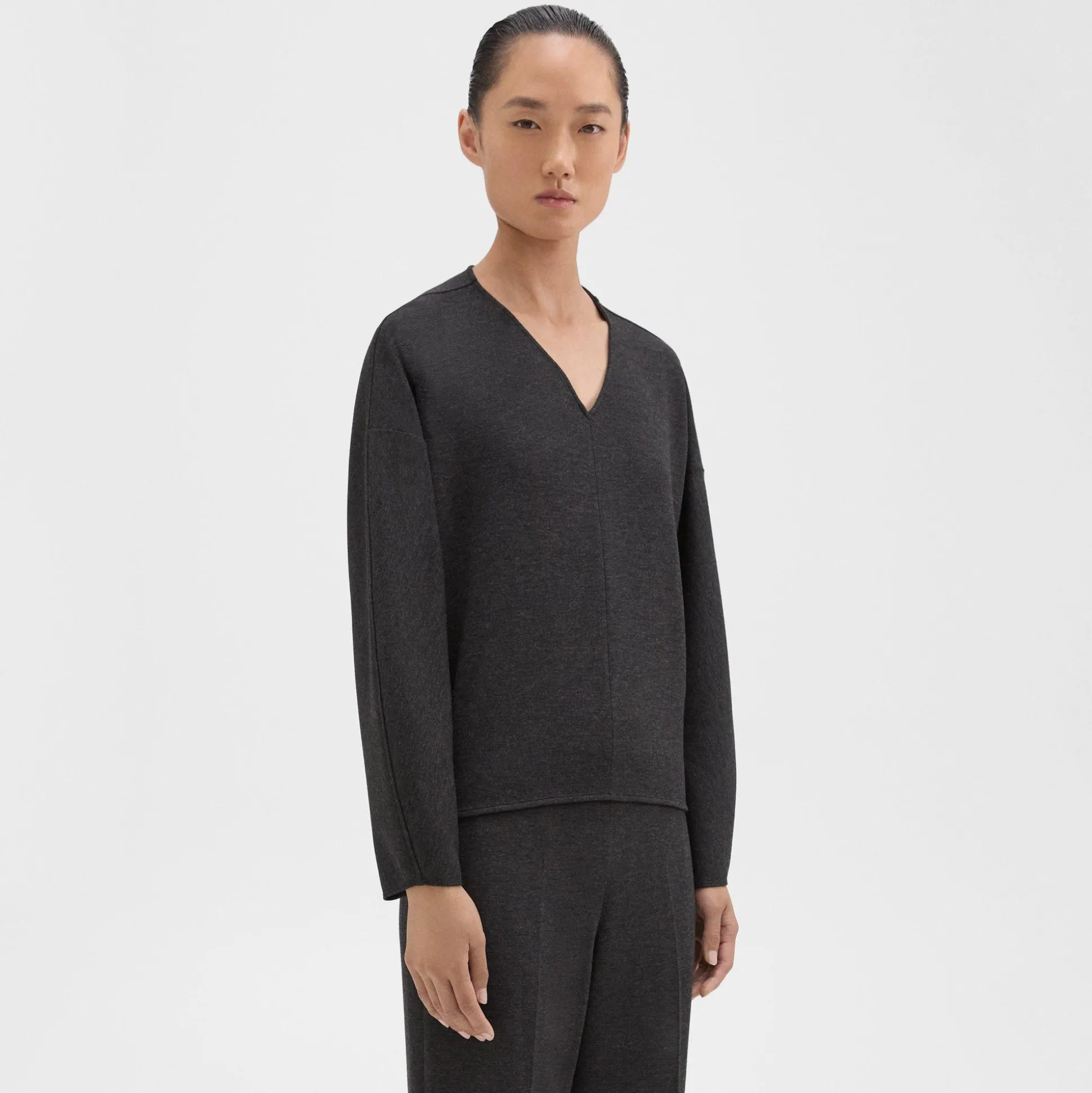 Theory Sculpted V-Neck Top In Double-Knit Jersey-Women Tops|T-Shirts