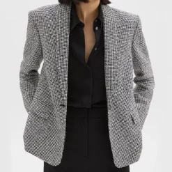 Theory Shawl Collar Blazer In Houndstooth Viscose-Blend-Women Blazers + Jackets