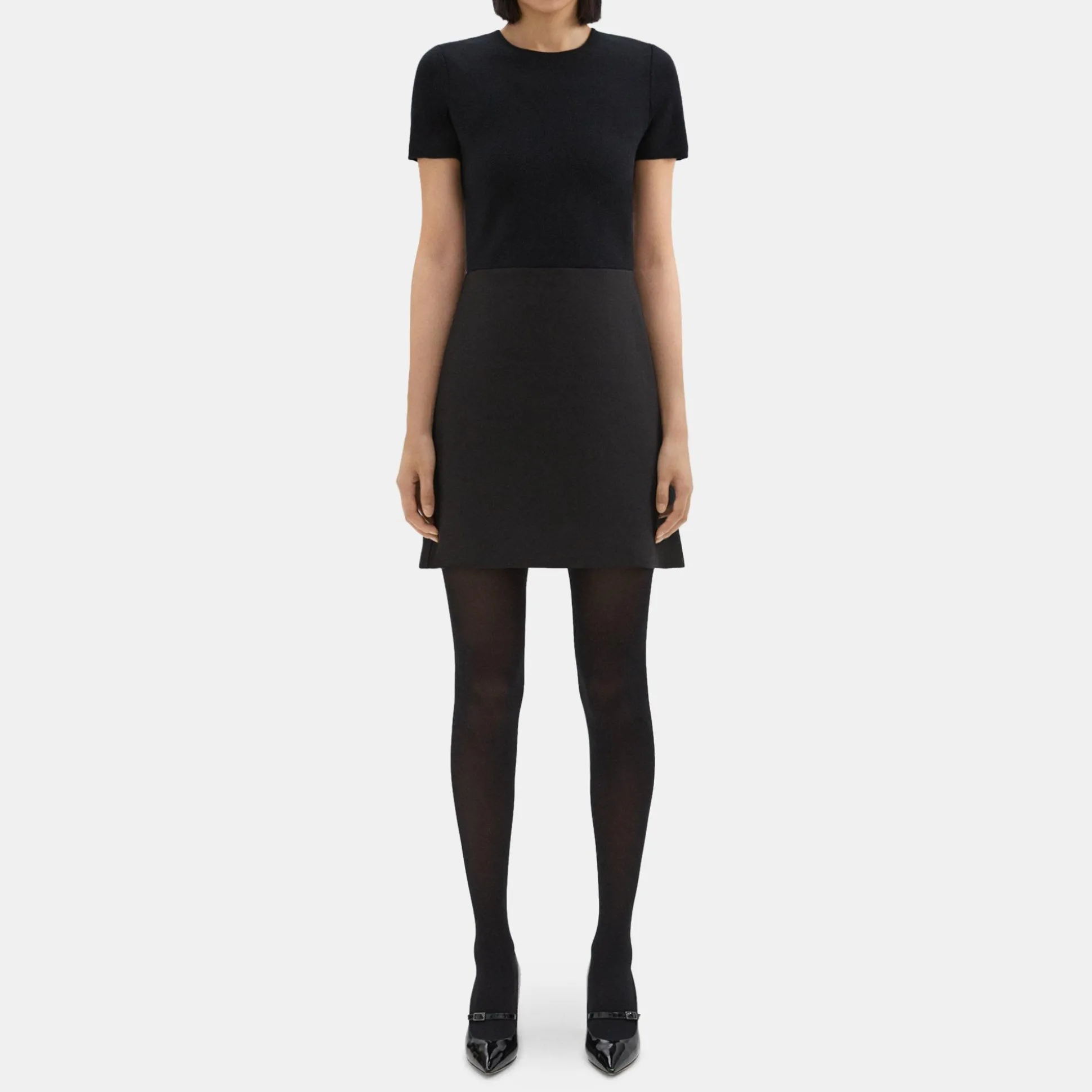 Theory Short-Sleeve Combo Dress In Double Weave-Women Dresses