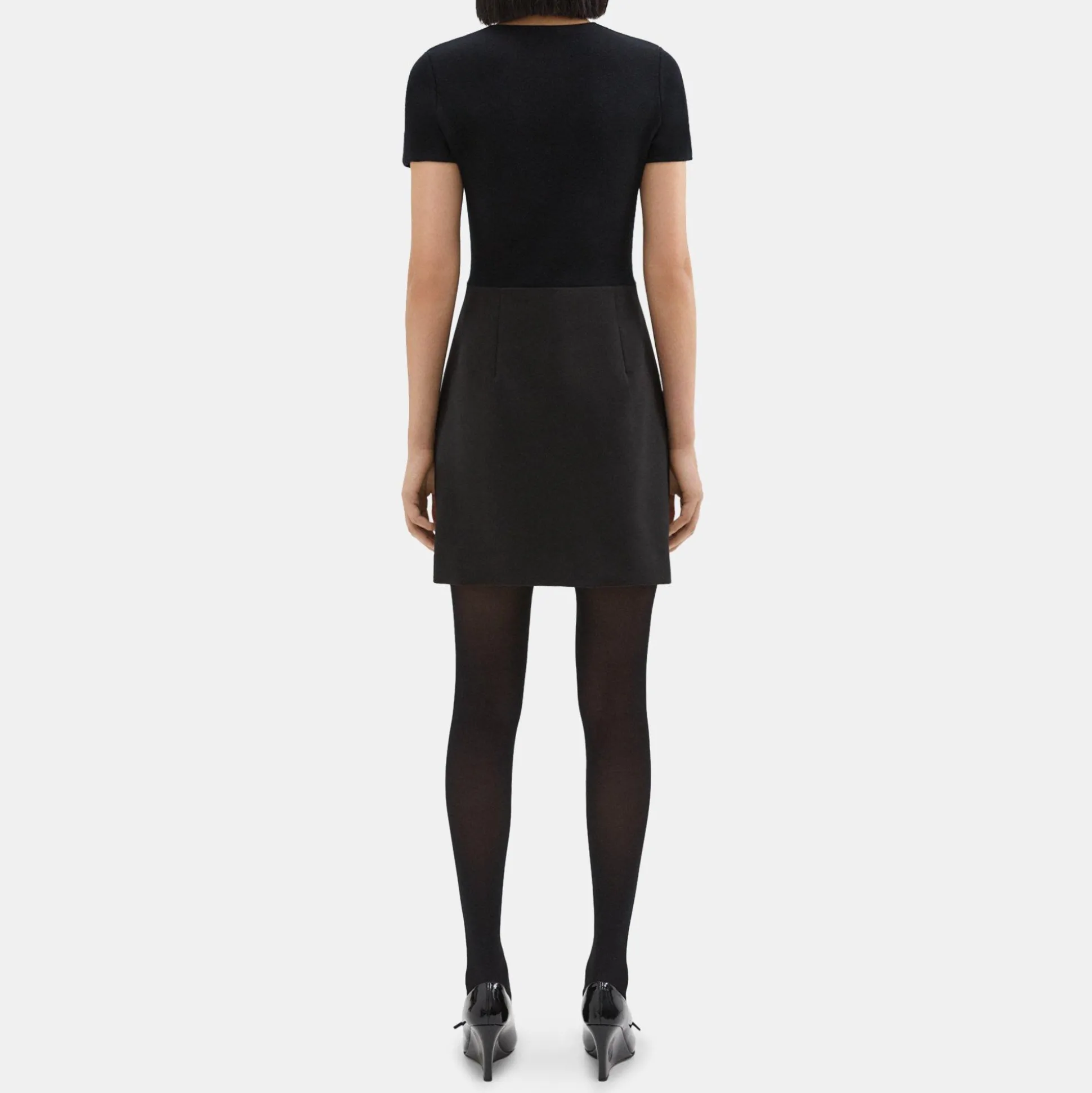 Theory Short-Sleeve Combo Dress In Double Weave-Women Dresses