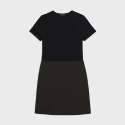 Theory Short-Sleeve Combo Dress In Double Weave-Women Dresses