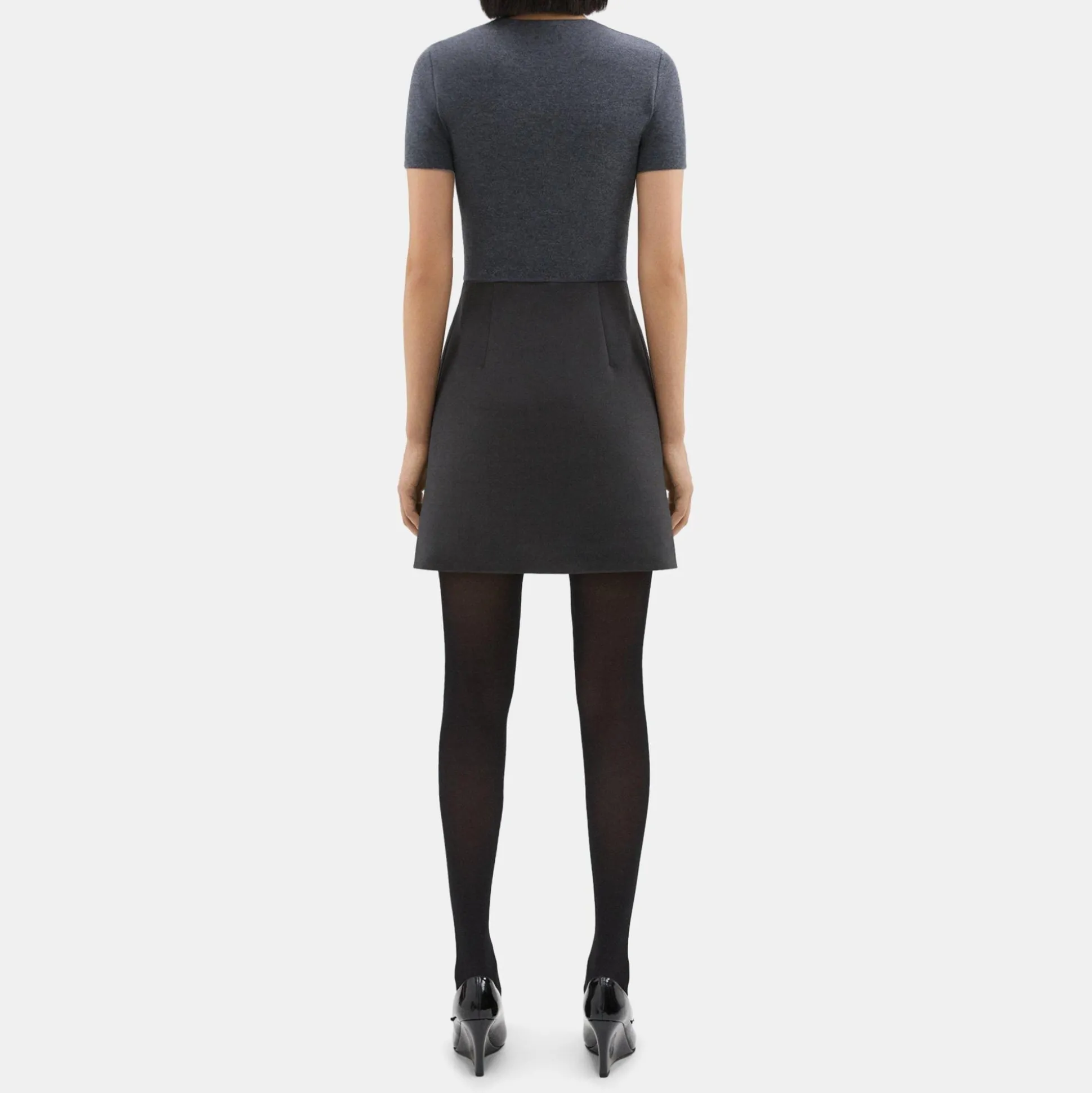 Theory Short-Sleeve Combo Dress In Double Weave-Women Dresses