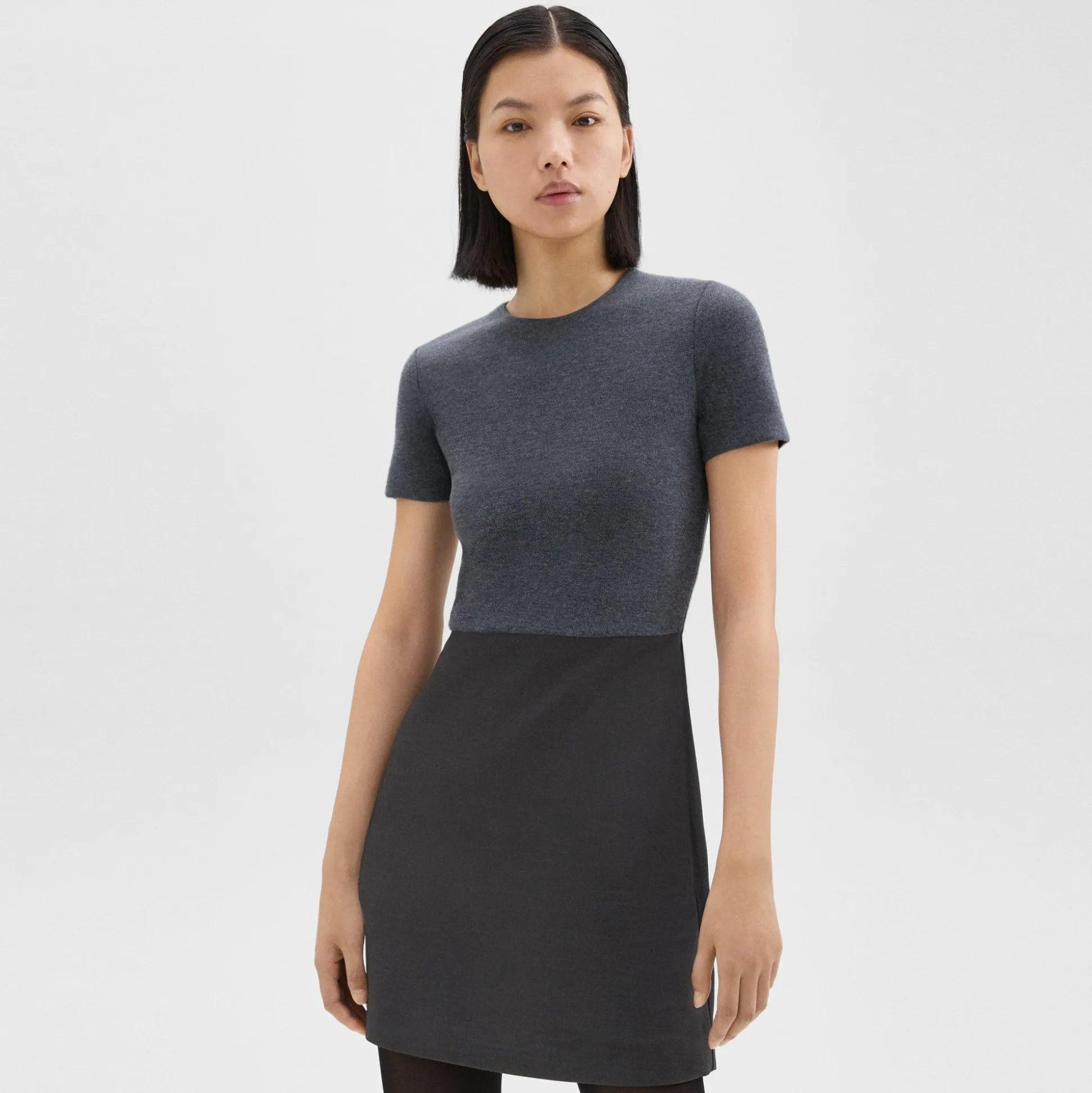 Theory Short-Sleeve Combo Dress In Double Weave-Women Dresses