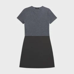 Theory Short-Sleeve Combo Dress In Double Weave-Women Dresses