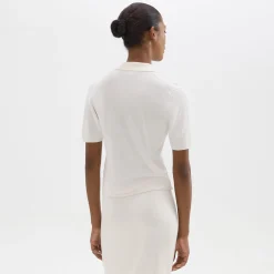 Theory Short-Sleeve Polo Sweater In Regal Wool-Women Sweaters + Cardigans