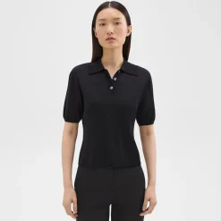 Theory Short-Sleeve Polo Sweater In Regal Wool-Women Sweaters + Cardigans