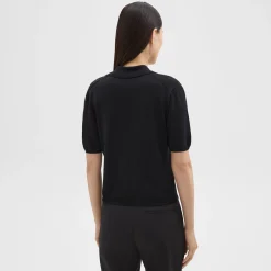 Theory Short-Sleeve Polo Sweater In Regal Wool-Women Sweaters + Cardigans