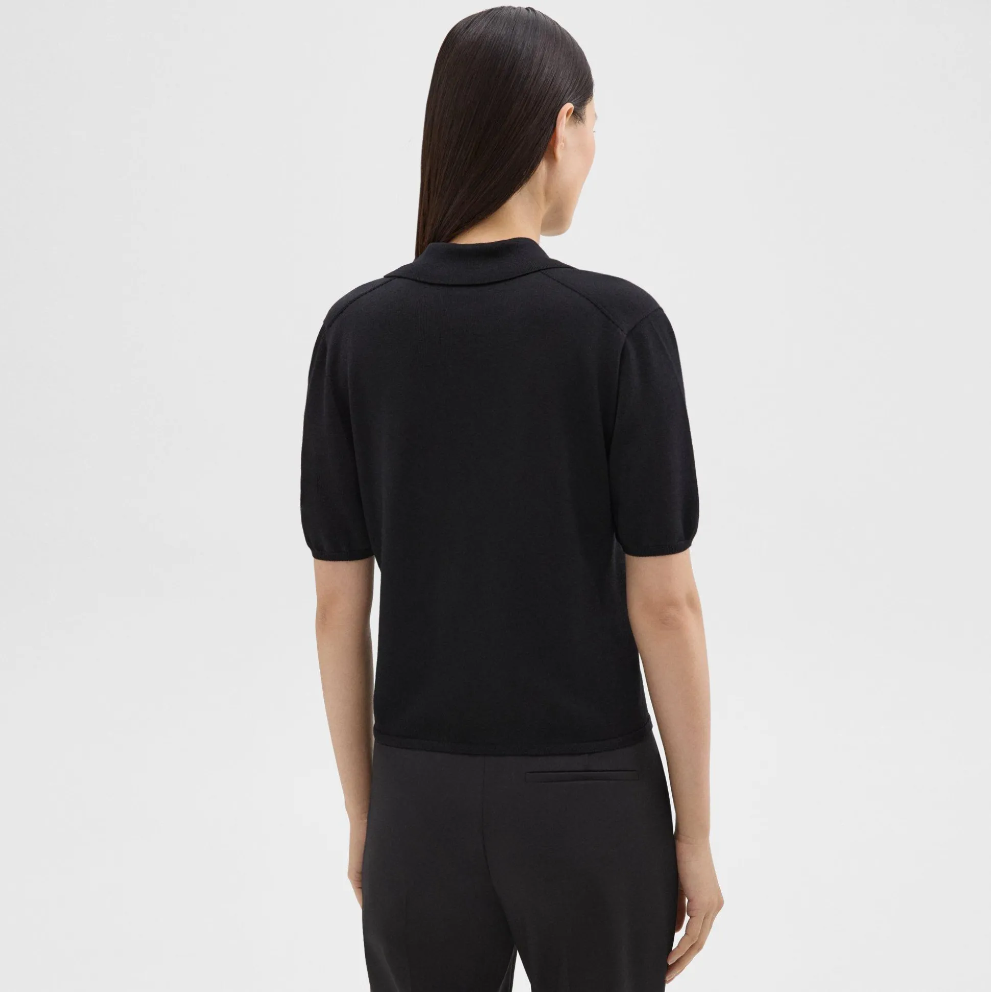 Theory Short-Sleeve Polo Sweater In Regal Wool-Women Sweaters + Cardigans