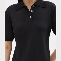 Theory Short-Sleeve Polo Sweater In Regal Wool-Women Sweaters + Cardigans