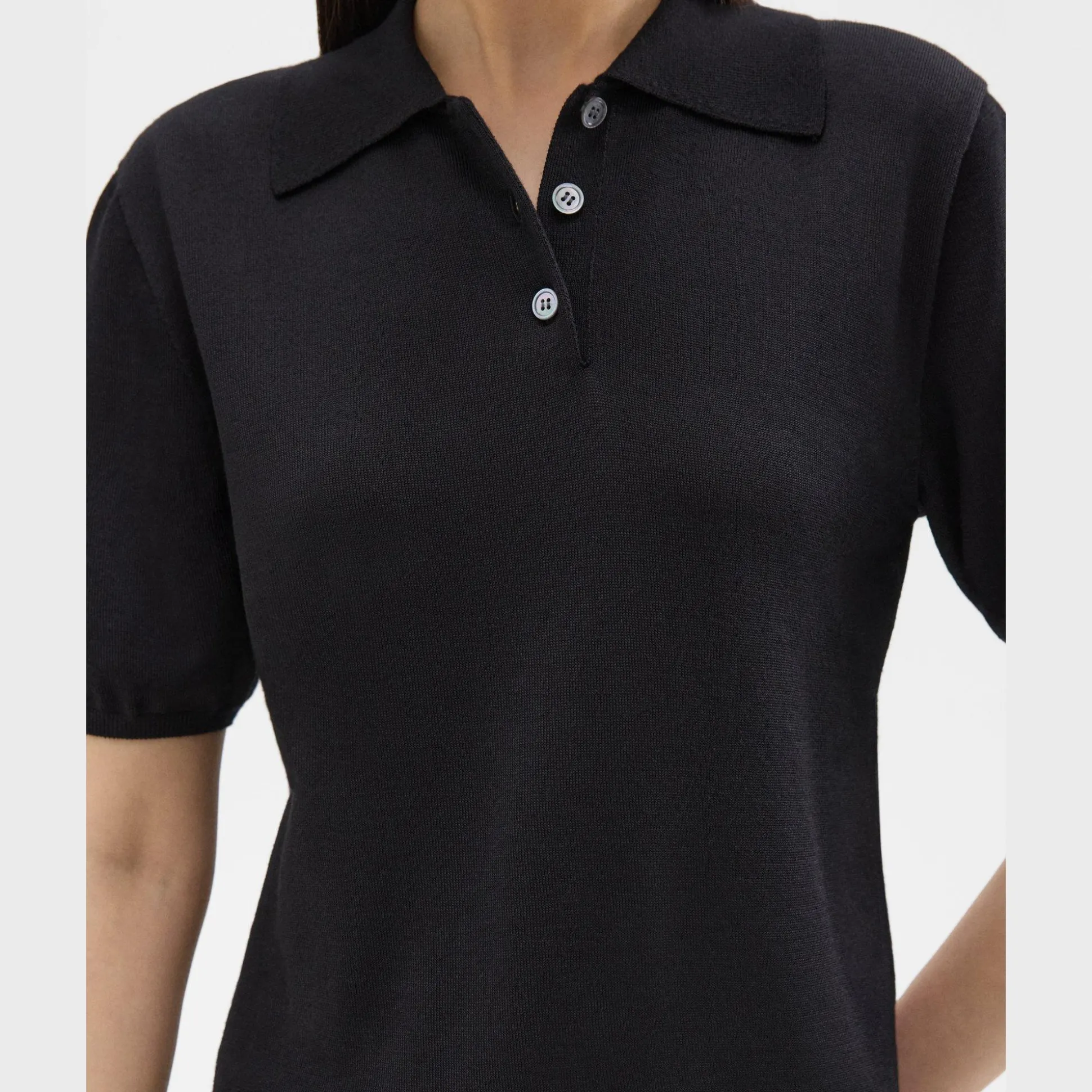 Theory Short-Sleeve Polo Sweater In Regal Wool-Women Sweaters + Cardigans