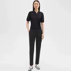 Theory Short-Sleeve Polo Sweater In Regal Wool-Women Sweaters + Cardigans