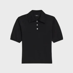 Theory Short-Sleeve Polo Sweater In Regal Wool-Women Sweaters + Cardigans