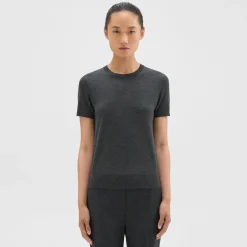 Theory Short-Sleeve Sweater In Regal Wool-Women Sweaters + Cardigans
