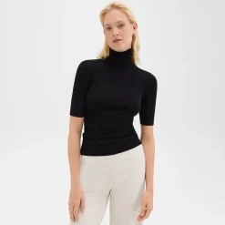 Theory Short-Sleeve Turtleneck In Merino Wool-Women Sweaters + Cardigans