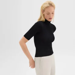 Theory Short-Sleeve Turtleneck In Merino Wool-Women Sweaters + Cardigans