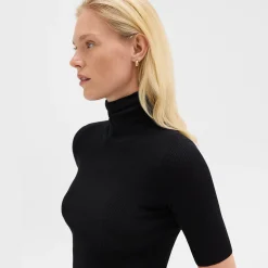 Theory Short-Sleeve Turtleneck In Merino Wool-Women Sweaters + Cardigans