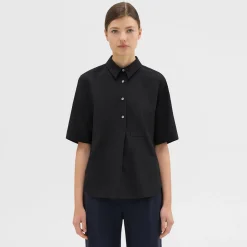 Theory Short-Sleeve Virgin Wool Popover Shirt-Women Tops