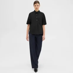 Theory Short-Sleeve Virgin Wool Popover Shirt-Women Tops