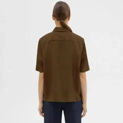 Theory Short-Sleeve Virgin Wool Popover Shirt-Women Tops