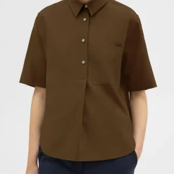 Theory Short-Sleeve Virgin Wool Popover Shirt-Women Tops