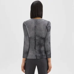 Theory Shrunken Crewneck Sweater In Felted Wool-Cashmere-Women Sweaters + Cardigans