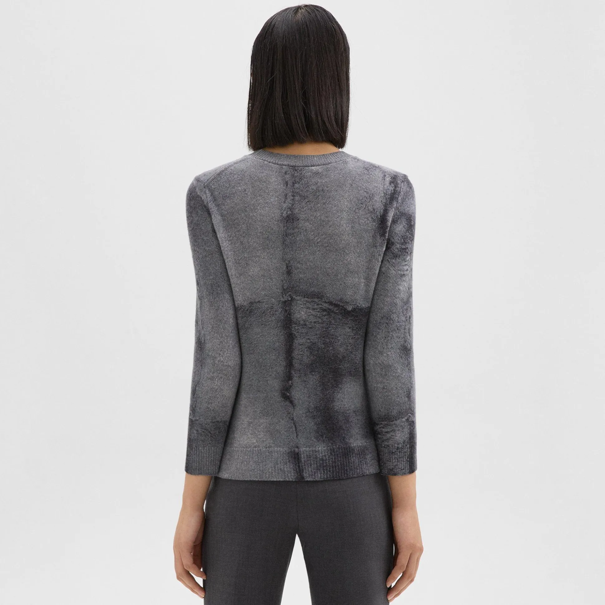 Theory Shrunken Crewneck Sweater In Felted Wool-Cashmere-Women Sweaters + Cardigans
