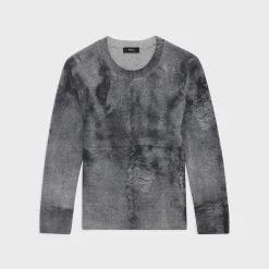 Theory Shrunken Crewneck Sweater In Felted Wool-Cashmere-Women Sweaters + Cardigans