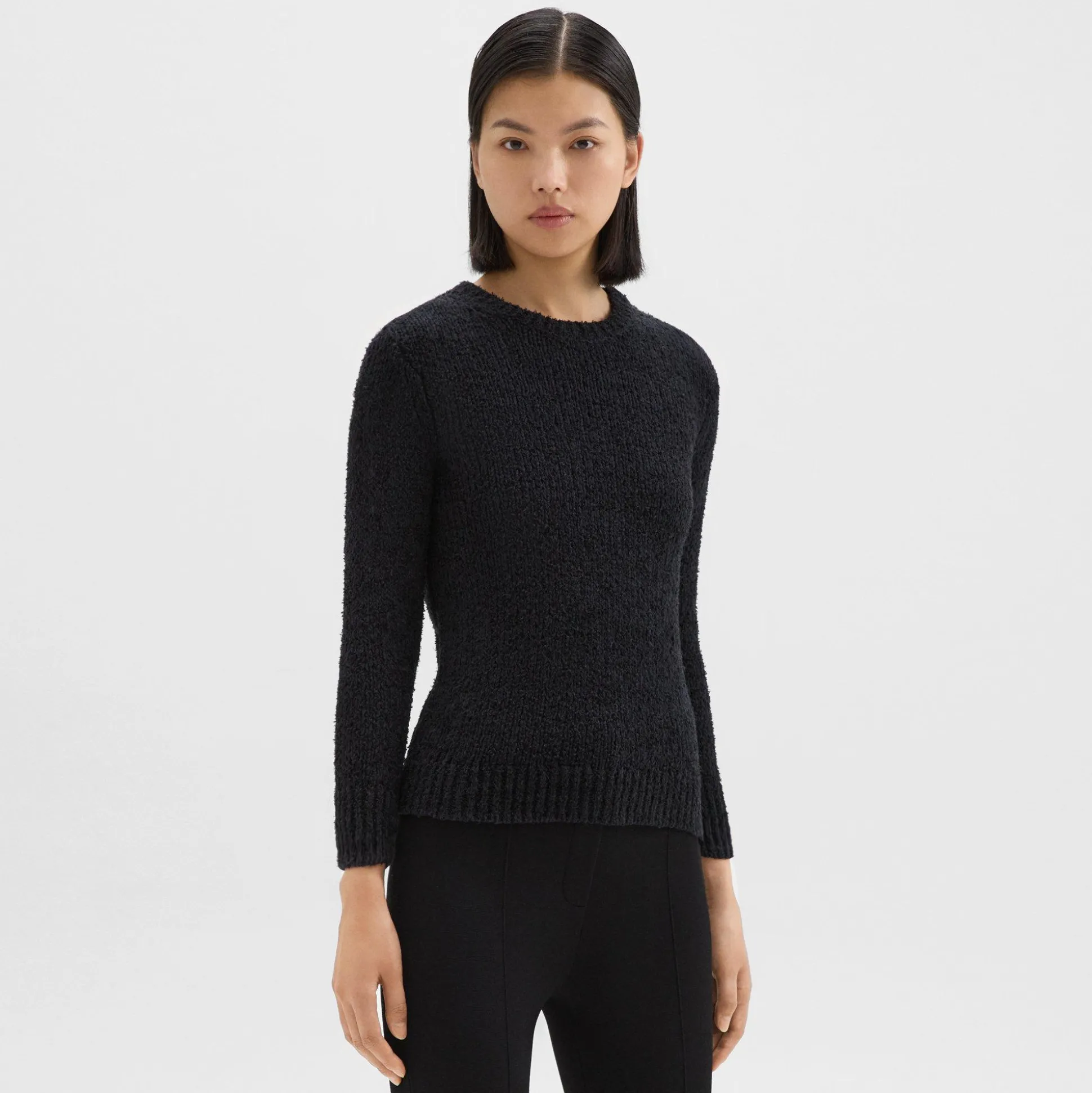 Theory Shrunken Crewneck Sweater In Feather Cotton-Blend-Women Sweaters + Cardigans
