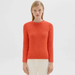 Theory Shrunken Crewneck Sweater In Feather Cotton-Blend-Women Sweaters + Cardigans