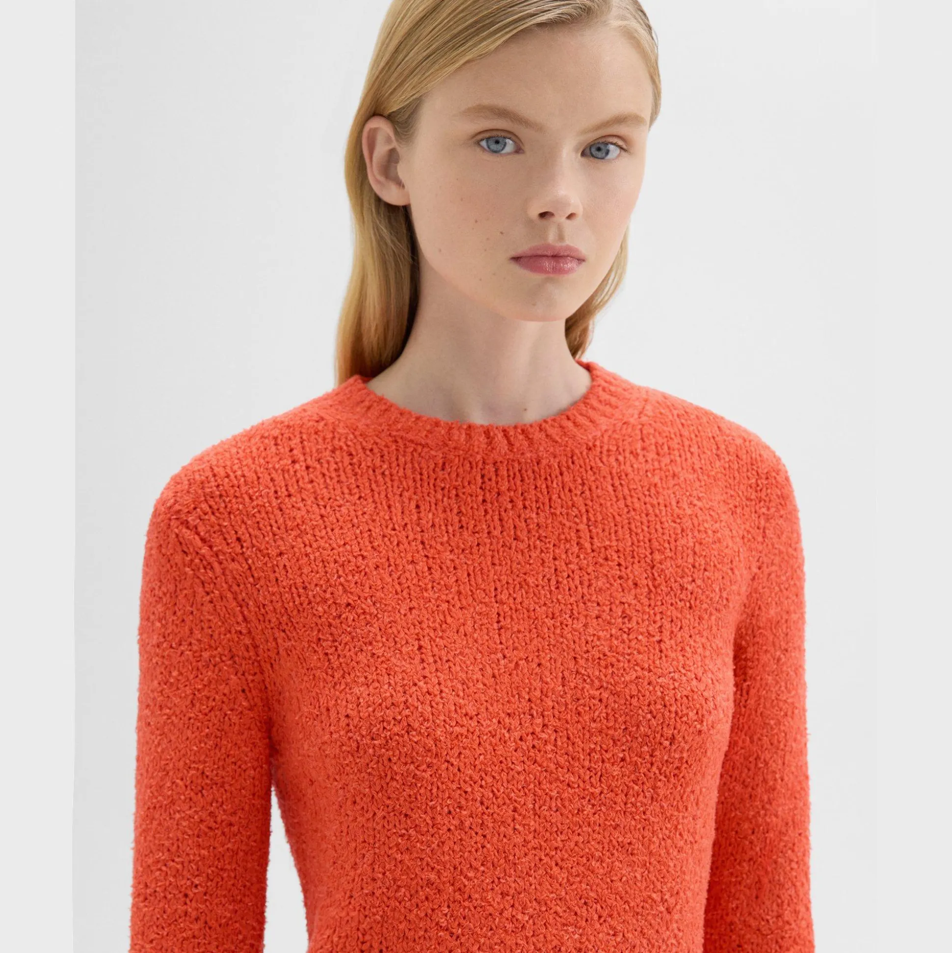 Theory Shrunken Crewneck Sweater In Feather Cotton-Blend-Women Sweaters + Cardigans