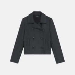 Theory Shrunken Peacoat In Recycled Wool-Blend Melton-Women Outerwear
