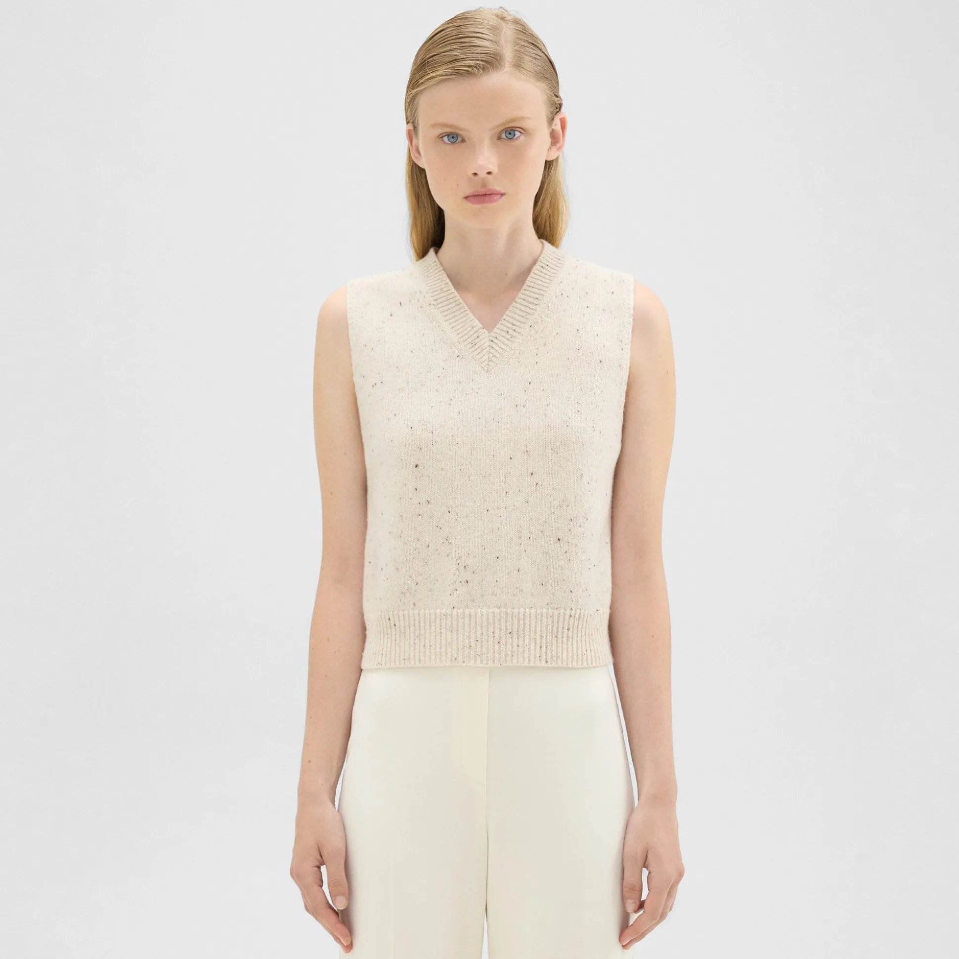 Theory Shrunken Sweater Vest In Donegal Wool-Cashmere-Women Sweaters + Cardigans