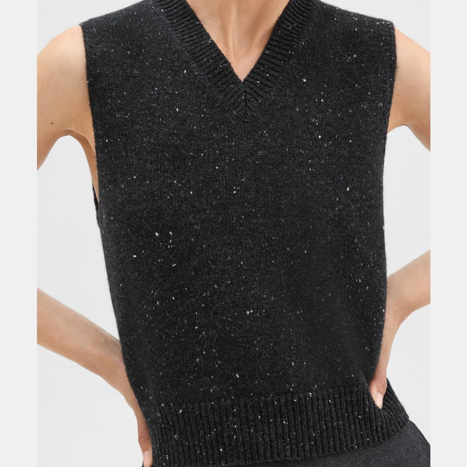 Theory Shrunken Sweater Vest In Donegal Wool-Cashmere-Women Sweaters + Cardigans