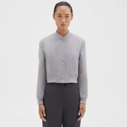 Theory Shrunken Varsity Jacket In Double-Face Wool Flannel-Women Outerwear