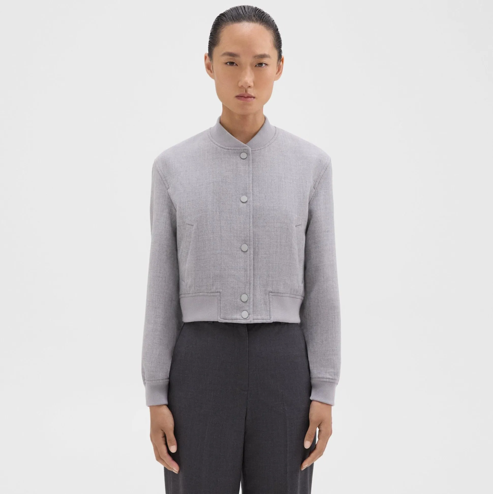 Theory Shrunken Varsity Jacket In Double-Face Wool Flannel-Women Outerwear
