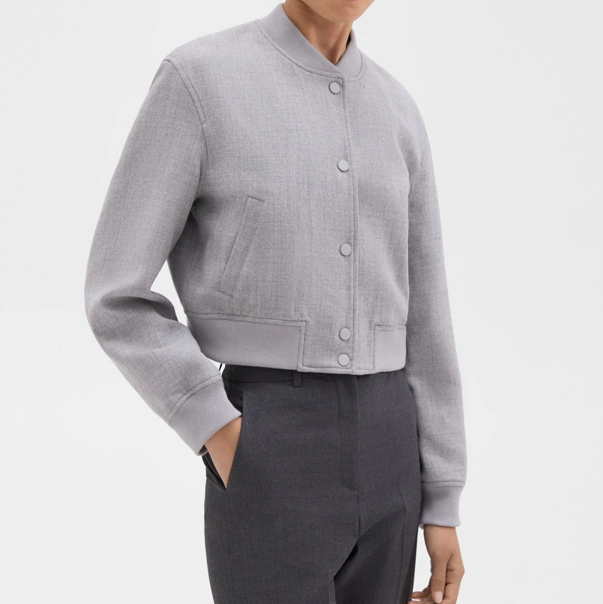 Theory Shrunken Varsity Jacket In Double-Face Wool Flannel-Women Outerwear