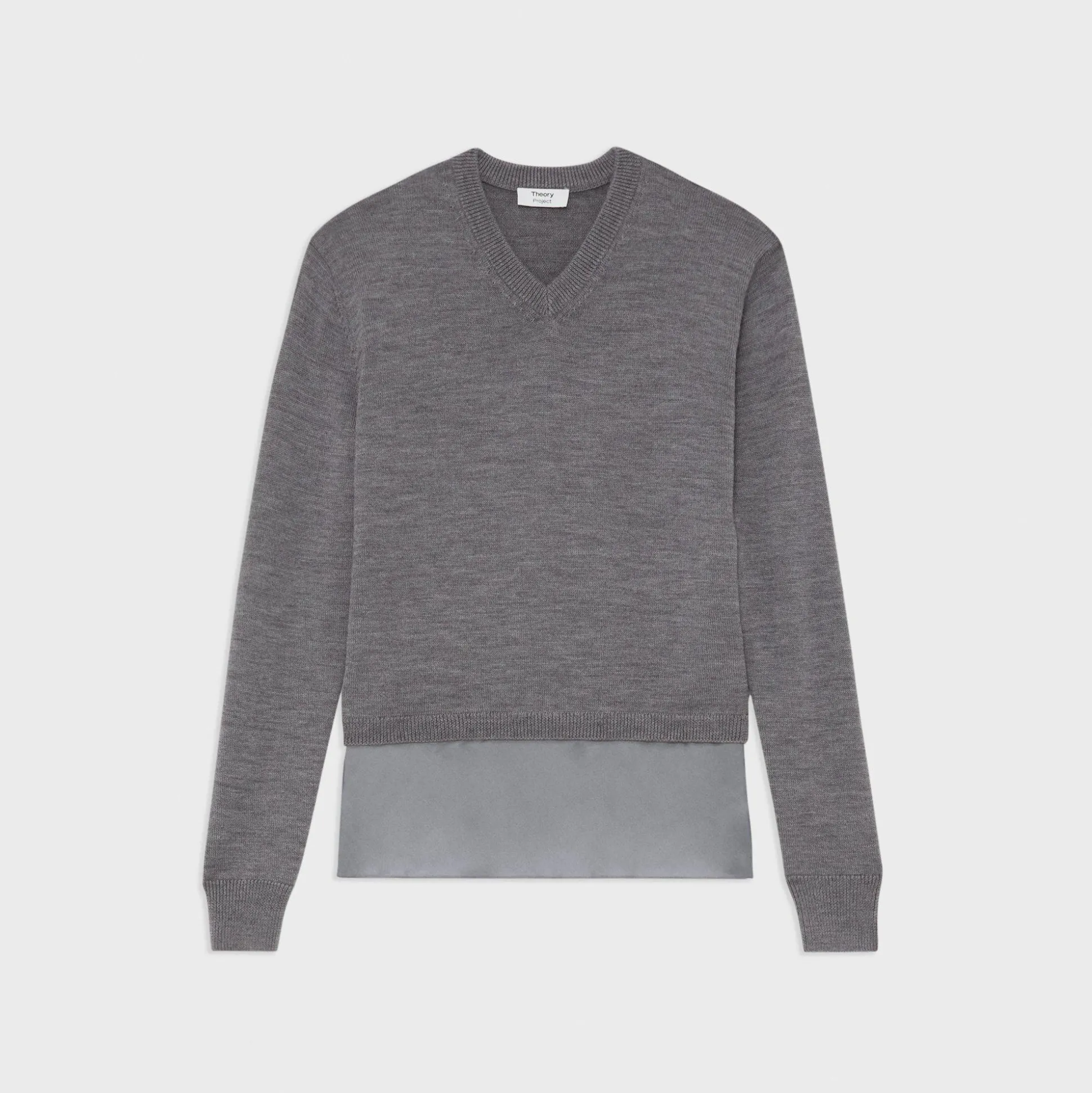 Theory Silk Georgette V-Neck Combo Sweater-Women Sweaters + Cardigans