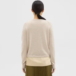 Theory Silk Georgette V-Neck Combo Sweater-Women Sweaters + Cardigans