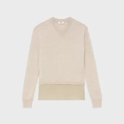Theory Silk Georgette V-Neck Combo Sweater-Women Sweaters + Cardigans