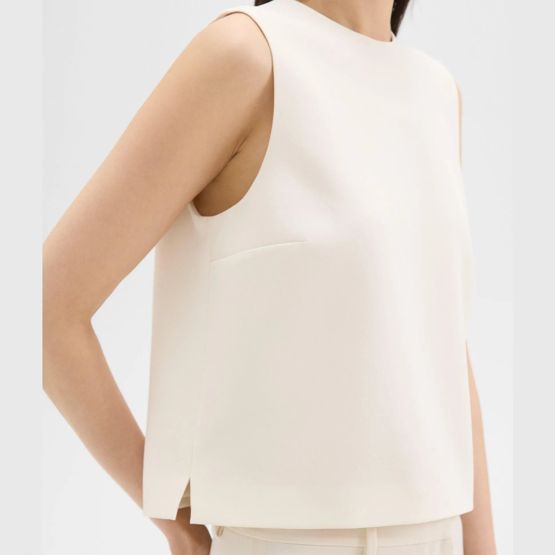Theory Sleeveless Crewneck Top In Admiral Crepe-Women Tops