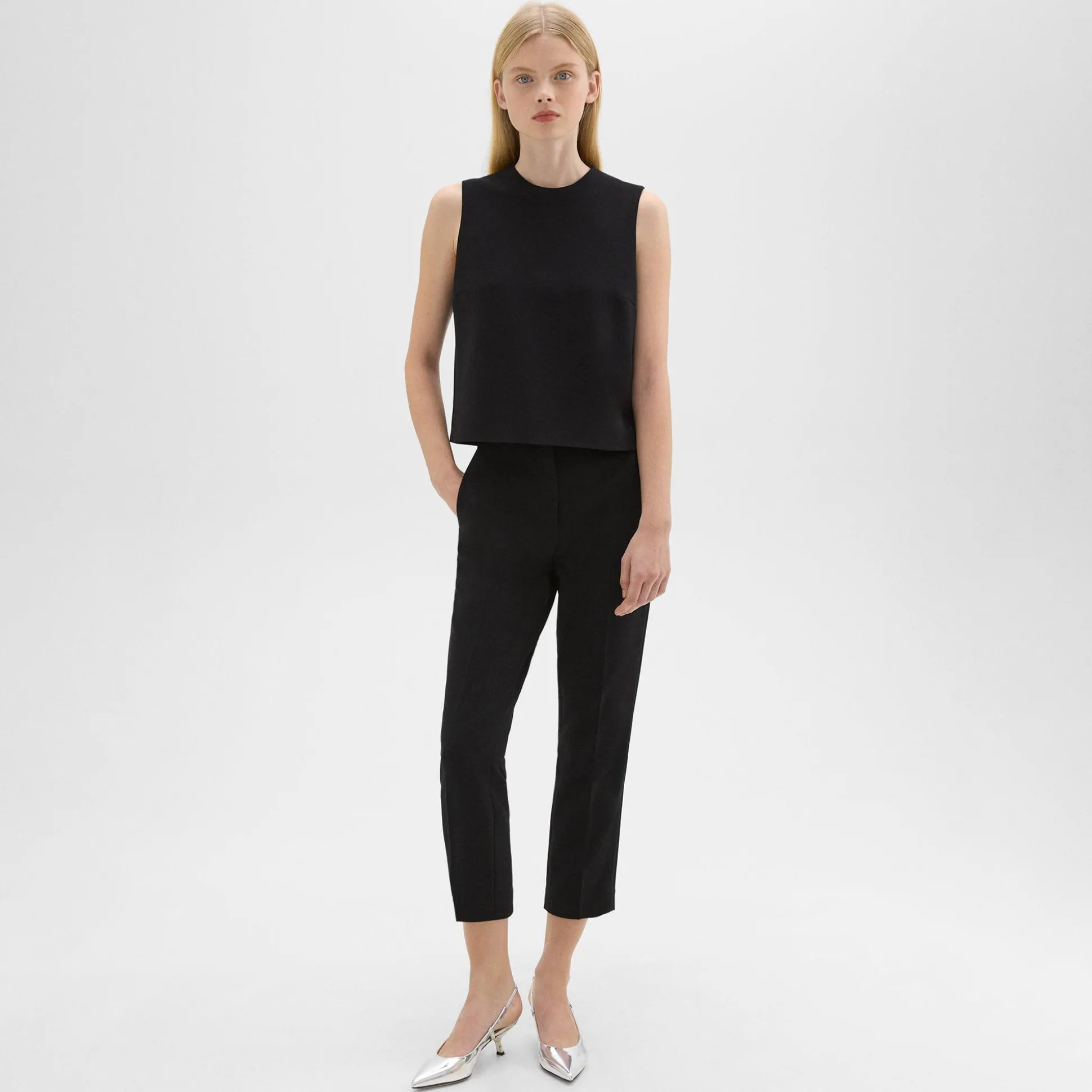Theory Sleeveless Crewneck Top In Admiral Crepe-Women Tops