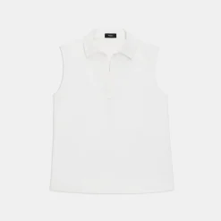 Theory Sleeveless Polo Shell Top In Cotton Pique-Women Tops