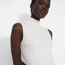 Theory Sleeveless Turtleneck Sweater In Ribbed Viscose-Women T-Shirts