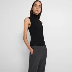 Theory Sleeveless Turtleneck Sweater In Ribbed Viscose-Women T-Shirts