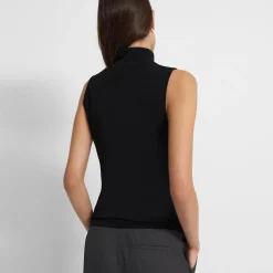 Theory Sleeveless Turtleneck Sweater In Ribbed Viscose-Women T-Shirts